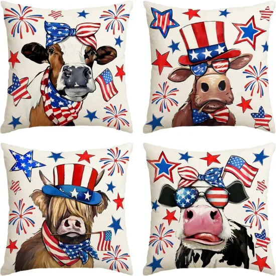 Cow Decorative Throw Pillow Covers for 4th of July Decorations {1}