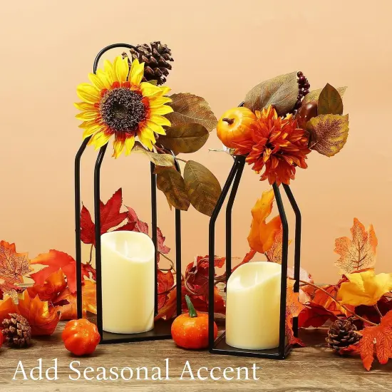 Modern Farmhouse Lantern Decor, 15'' 13'' Set of 2 Black Metal Lanterns, 2 LED 6hr Timer Flickering Flameless Candles, Lanterns Decorative for Outdoor Decor {5}