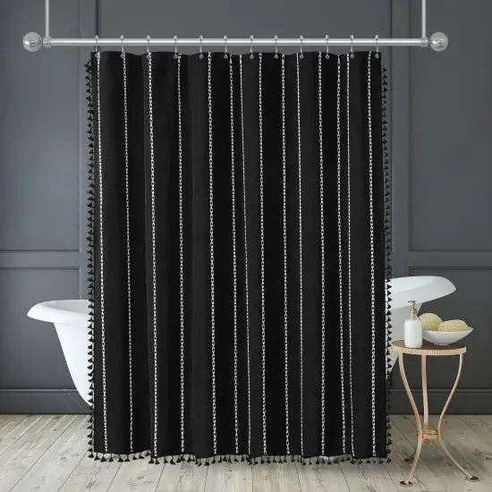 Americanflat 71x71 Woven Linen Shower Curtain with Tassel Accents - Includes 12 Grommets and Hooks - 100% Polyester {12}