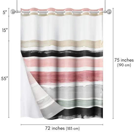 Americanflat 72x75 Hookless Shower Curtain - Abstract Pink Cream Shower Curtain with Sheer Panel, Snap-In Liner, and Grommets - 100% Polyester {2}
