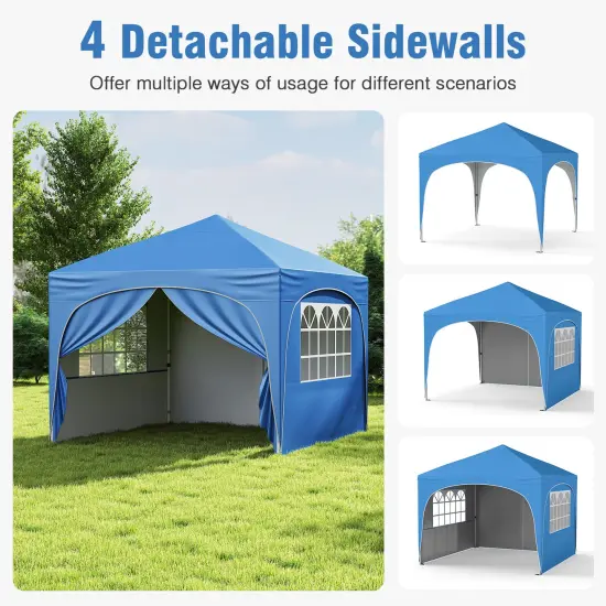10 X 10 FT Pop up Canopy Tent with 4 Removable Sidewall Blue {3}