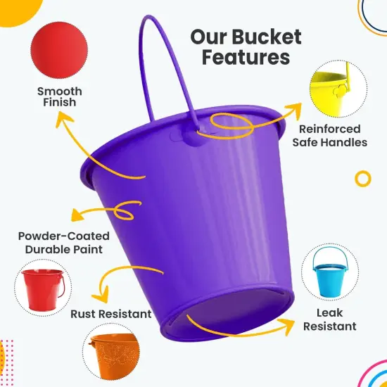 Small Metal Buckets with Handle 6 Pcs - Multicolor {3}