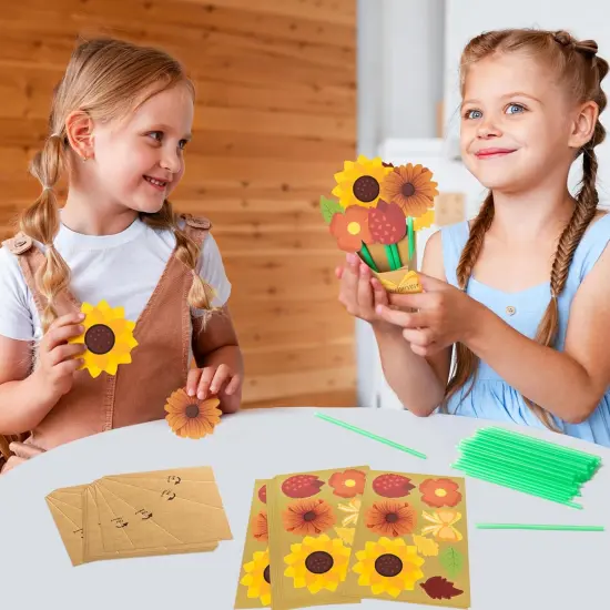 24Pcs Make Your Own Thankful Autumn Florals for Kids, Fall Flower Bouquet Craft Kit {3}