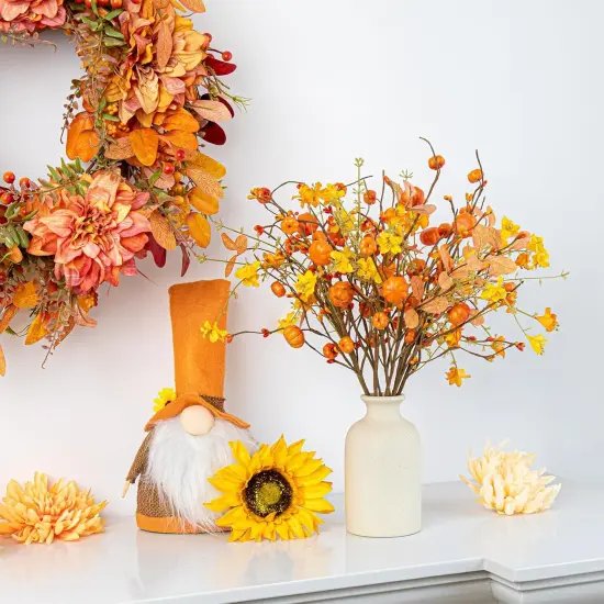 Artificial Fall Pumpkin Stems with Wildflower Eucalyptus Leaf and Berries {2}