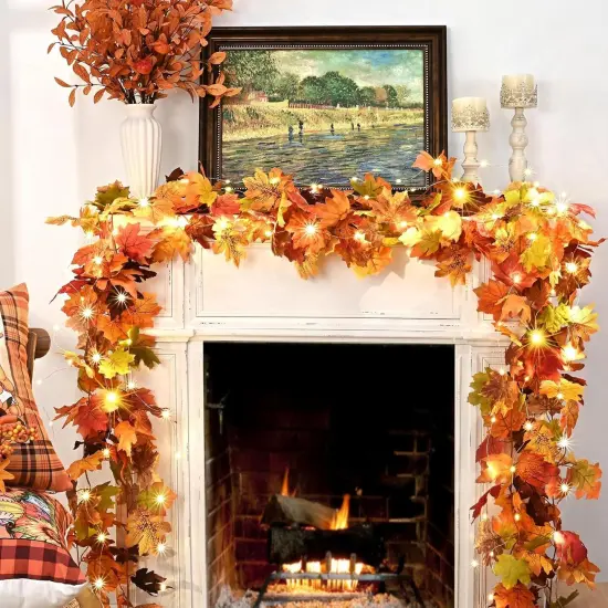 3Pcs Fall Garland with Lights - 17Ft {2}
