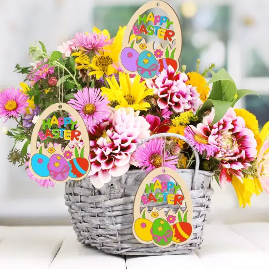 Wooden Easter Ornaments to Paint Spring Decoration Happy Easter Cutouts Unfinished 24PCS 3.5 inches, DIY Blank Unfinished Christmas Tree Wood Discs Ornament for Home Crafts Hanging {4}