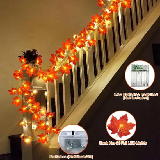 4 Pack Fall Garland with Lights Decor - 40Ft 80LED {2}