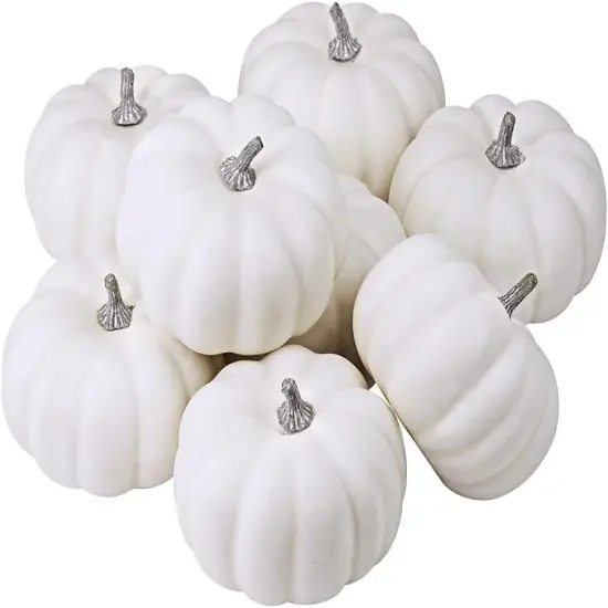 8 Pcs White Mini Artificial Pumpkins {1}