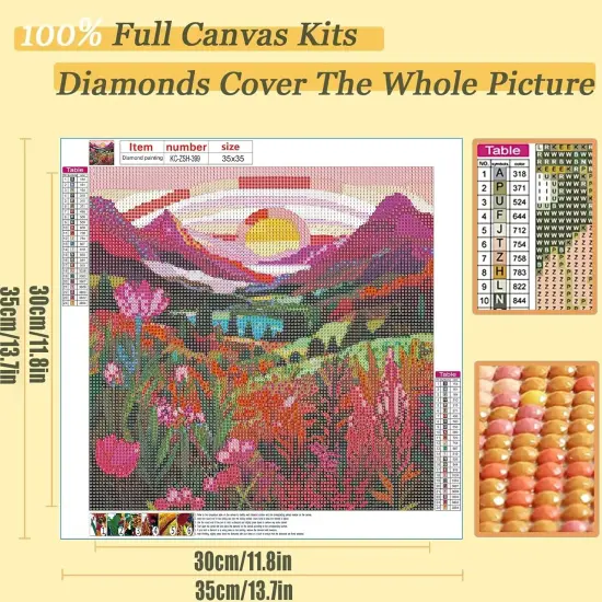 Flower Diamond Art Kits for Adults,Pink Hill Diamond Painting Kits for Adults Beginners,5D Diamond Painting Kits Diamond Art Diamond Dot Round Full Drill Diamond for Wall Decor&Gift-12x16in {2}