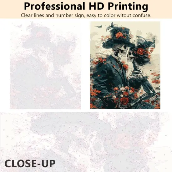 Adults Paint by Numbers Kits Romance Skull Paint by Number Wall Art Red Roses Butterflies and Floral Paint by Number Artwork Beautiful Skull Crafts Kits DIY Bedroom Wall Art 16x20 in (Frameless) {3}