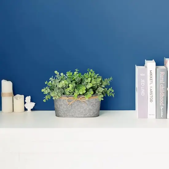 Artificial Eucalyptus Faux Plants Indoor for Farmhouse Home Decor Fake Potted Plants in Rustic Rectangular Pots Table Centerpiece for Office Bath Living Room Greenery Decor, 7" L x 4" H {3}