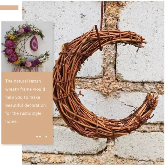 2pcs Moon Shape Wreath frame for DIY Crafts, Grapevine Wreaths Rattan Ring Vine Branch Wreath for Home Holiday Wedding Party, 9.8 Inch {4}