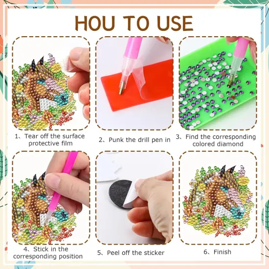 Diamond Art Refrigerator Magnets Kit - 16 PCS Farmhouse Horse Pig Cow Sheep Chicken Duck Dog Rabbit Diamond Art {4}