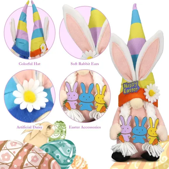 Easter Decorations - Bunny Gnomes Decorations for Home, Indoor, Tiered Tray, Office, Desk - Easter Decor - Spring Stuffed Rabbit Animal Figurines Centerpiece Table Decor {4}