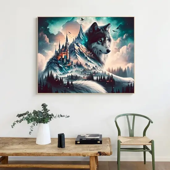 5D Diamond Art Kits for Adults Wolf Diamond Painting Kits for Adults Beginners, DIY Paint With Diamond Gem Art Dots Painting Kits Animal Wolf for Decor Home Walls Decor and Holiday Gifts 16x12n {4}