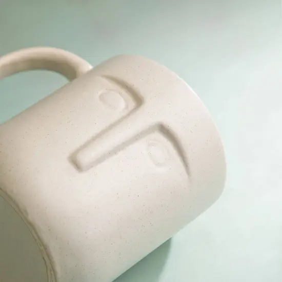 Handcrafted Ceramic Coffee Mug with Face Figure - Set Of 2 {4}