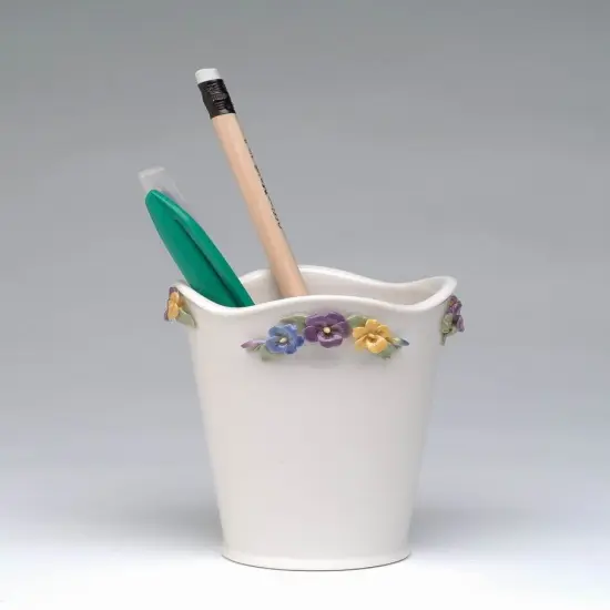 Ceramic Pansy Flowers Utensil Holder / Mini Flower Vase, Vanity Decor, Office Decor, Gift for Her {3}