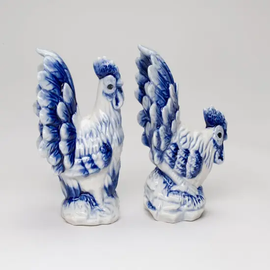Dutch Blue Ceramic Country Rooster Salt And Pepper Shakers, Farm and Ranch Decor, Gift for Mom {4}