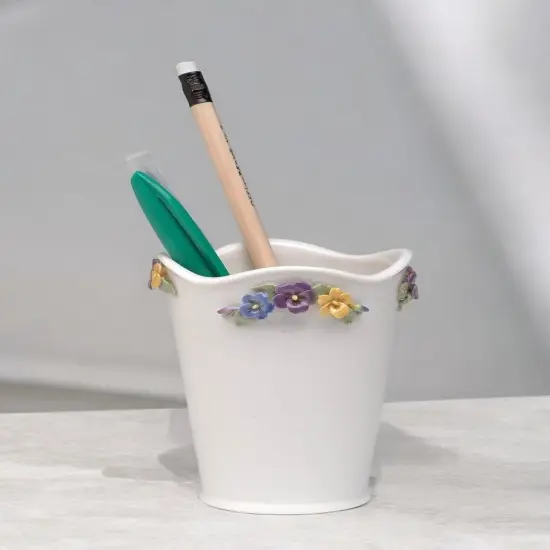 Ceramic Pansy Flowers Utensil Holder / Mini Flower Vase, Vanity Decor, Office Decor, Gift for Her {2}