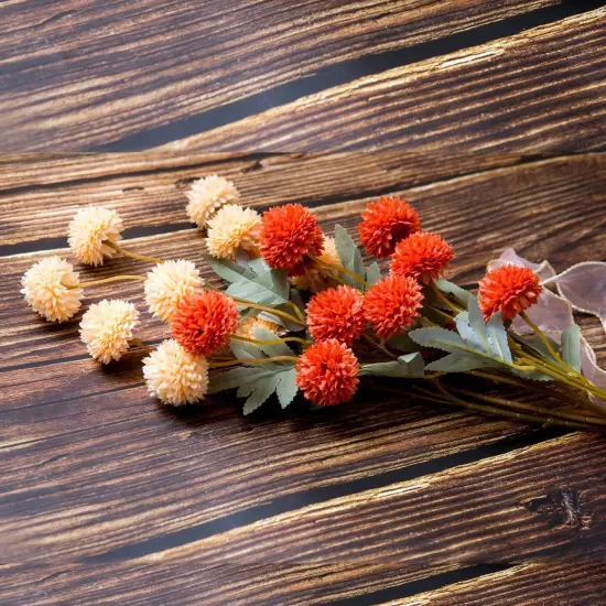 6 Pcs Fall Artificial Pompon Mum Flowers (Beige) {4}