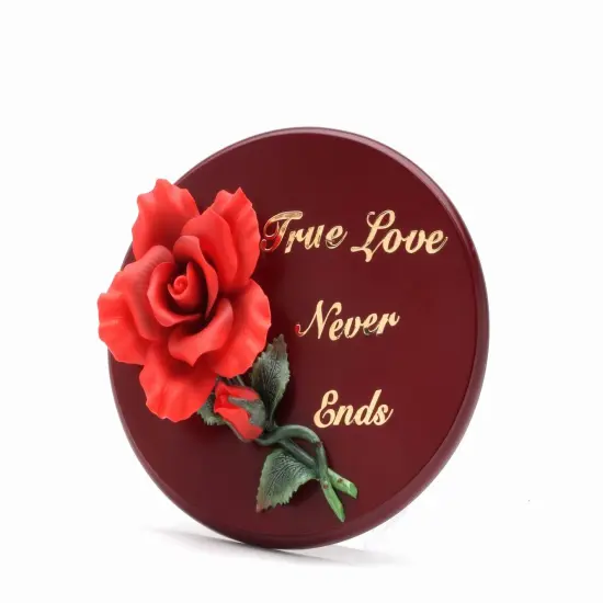 Wooden Wall Plaque with Ceramic Red Rose Flower, Gift for Her, Home Decor, Wedding Anniversary Gift {2}