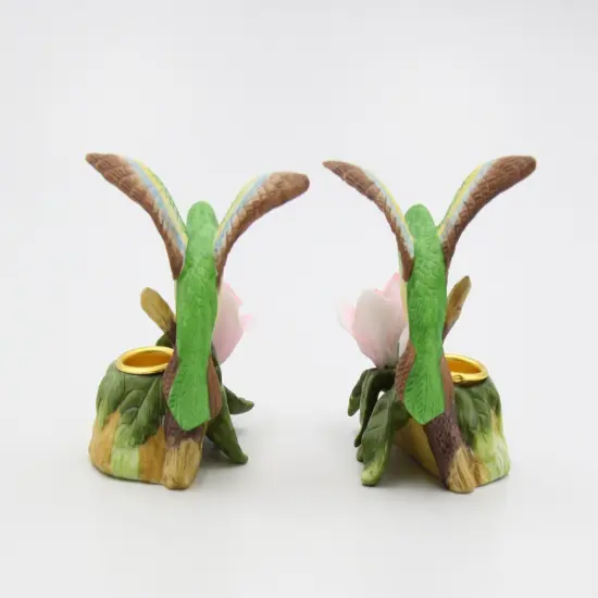 Ceramic Hummingbird with Pink Rose Flower Candle Holder (Set of 2), Birdwatcher Gift, Home Decor, Gift for Her, Gift for Mom {3}