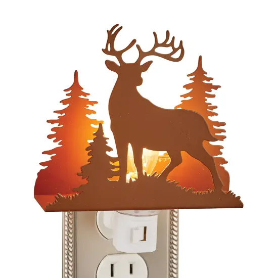 Collections Etc Metal Deer in Forest Silhouette Plug-In Night Light {1}