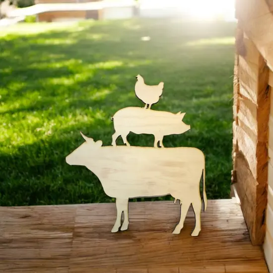 Farm Animals Raw Wood Cutout Sign 13x14 Wall Art {2}