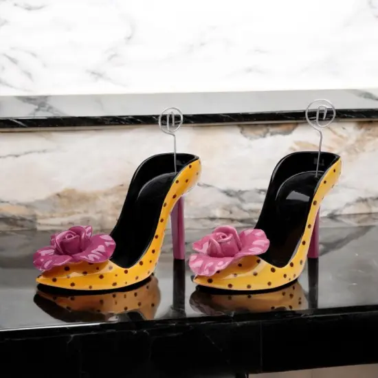 Ceramic Heel With Purple Flower Cell Phone / Post-It Holder (Set Of 2), Wedding Decor, Name Card Holder {2}