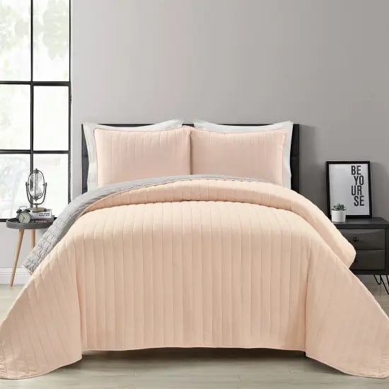 Soft Reversible Lightweight Quilt Set in Rose Blush Pink and Grey {1}