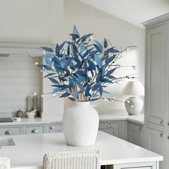 32 Inch Artificial Eucalyptus Leaves and Stems - Navy Blue {5}