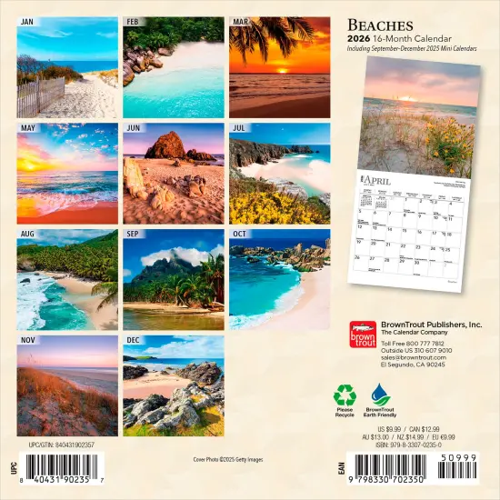 Beaches | 2026 7 x 14 Inch (Hanging) Monthly Mini Wall Calendar {2}