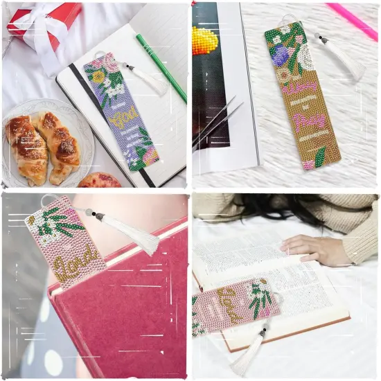 6 PCS DIY Aesthetic Diamond Painting Bookmarks Kits with Flower {3}