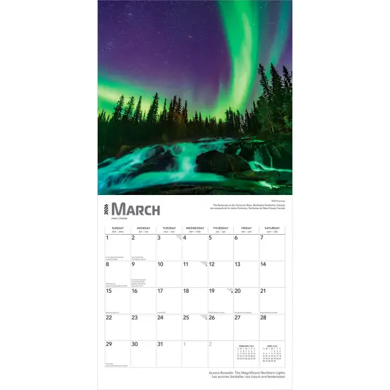 Aurora Borealis | 2026 12 x 24 Inch (Hanging) Monthly Square Wall Calendar | Foil Stamped Cover | English/French Bilingual | Plastic-Free {3}