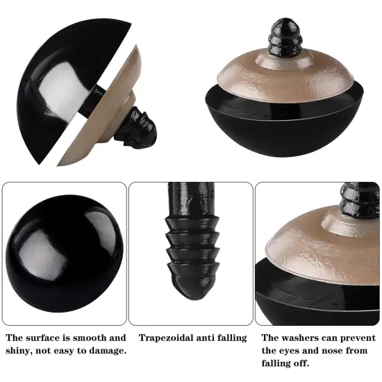 90Pcs Large Safety Eyes and Noses Kit Black Plastic Craft Dolls Eyes for DIY Puppets Bear Crafts Stuffed Animals Amigurumi Making Supplies (9 Sizes) {6}