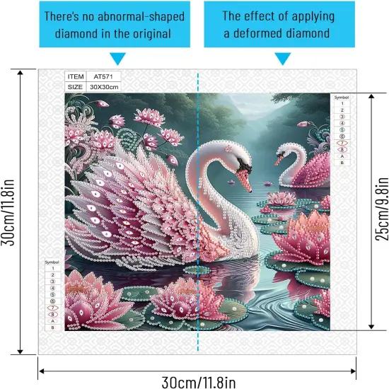 5D Special Shape Diamond Art Kits for Beginners, Diamond Painting Kits for Adults, Crystal Rhinestones Diamond Painting for Home Wall Decoration Gift 12&times;12 inch/30&times;30 cm, Beautiful Swan {2}