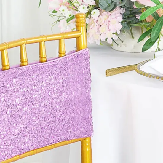 10 Pieces Shimmering Lavender Sequin Stretch Spandex Chair Bands 7 x 13 Inches {5}