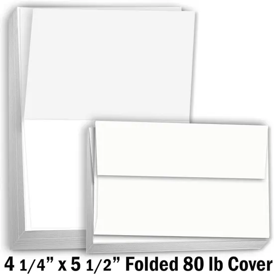 White Cardstock Thick Paper Blank Place Tent Folded A2 Cards - Greeting Invitations Stationary - 4 1/4 x 5 1/2" Heavy weight 80 lb Card Stock for Printer (Bright) {2}