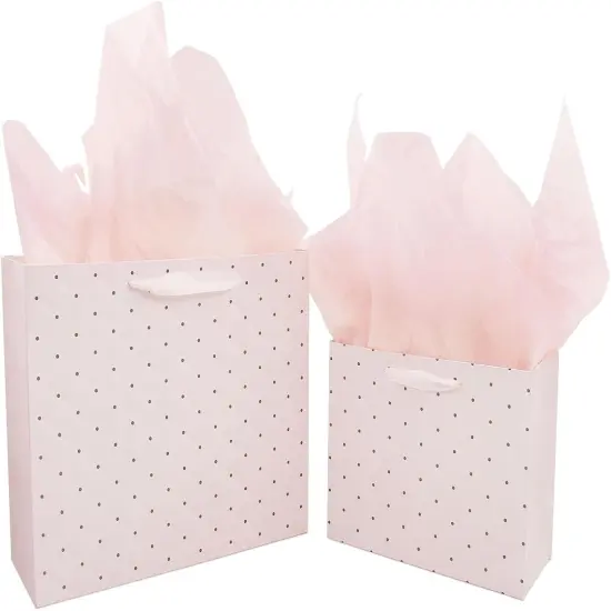 Pink Gift Bags with Tissue Paper and Handles, Large 13'' and Medium 9'' Paper Gift Bag for Girls Bridal Shower Wedding Anniversary Birthday Mothers Day {2}