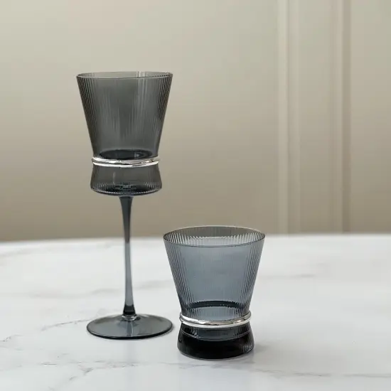 Wine Glass with Band 6pk Clear/Gold {6}