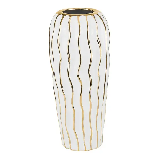 Elegant White Porcelain Vase with Gold Wavy Design By Kinor Decor {1}