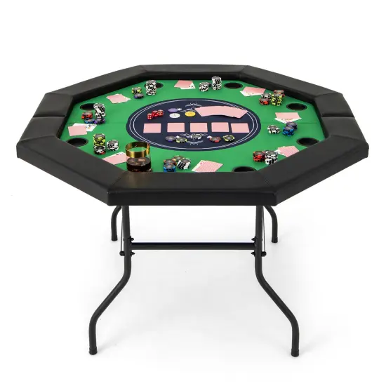 Folding Poker Table with Cup Holders, Armrest and Casino Felt Blue {8}