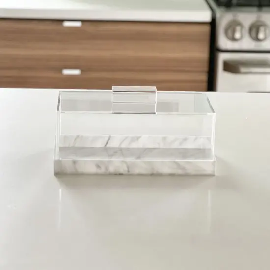Lucite Decorative Rectangular Container with White Marble Base {3}