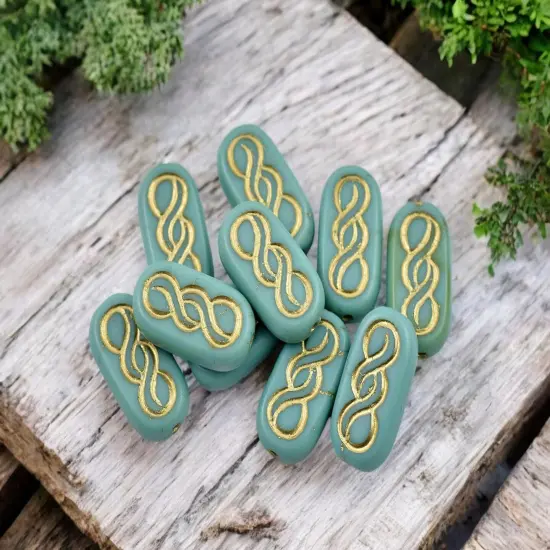 *10* 18x9mm Bronze Washed Matte Opaque Turquoise Infinity Oval Beads {2}