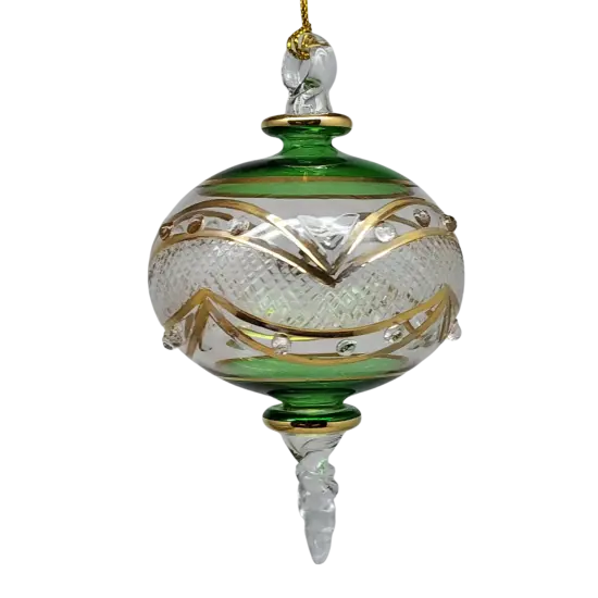 Gold Etched Blown Glass Sphere - Green {3}