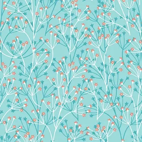 Aqua Dahlias at Dusk Floral Sprigs Cotton 44"/45" Fabric Per Yard {1}