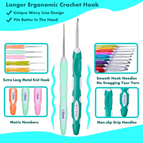 Ergonomic Crochet Hooks Set with Case, 12PCS Crochet Hooks for Arthritic Hands, Size from 0.8mm~6.0mm {6}
