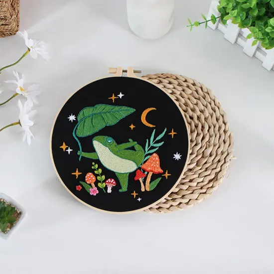 Frog Embroidery Kits for Beginners with Art Night Pattern, Cross Stitch Kit for Adults,DIY Needlepoint for Embroidery Starter {2}