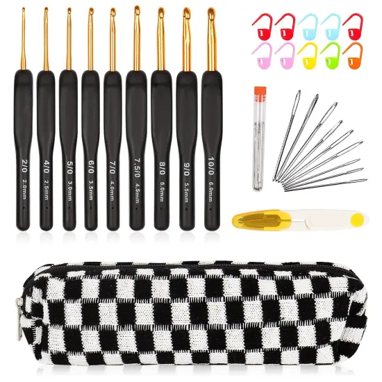 31pcs Crochet Hook Set, Black Gold Crochet Hooks Ergonomic with Grips for Arthritic Hands, Crochet Needles Set with Knitting & Crochet Supplies, Ideal Crochet Gift for Crochet Beginner Lover {1}