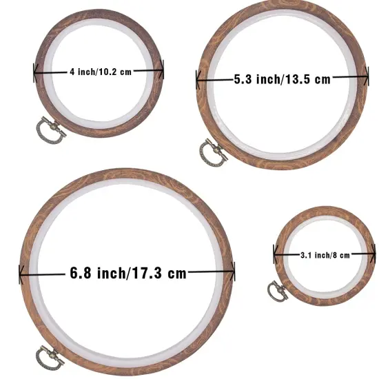 4 Pieces Embroidery Hoop Ring Plastic Cross Stitch Hoops Set Imitated Wood Display Frame Circle and Oval Embroidery Kits for Art Craft Sewing and Hanging,With 16pcs Gold Eye Sewing Needles {6}
